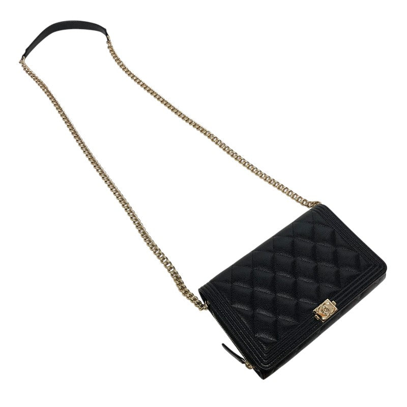 シャネル CHANEL ボーイシャネル チェーンウォレット ブラック ゴールド金具 キャビアスキン レディース ショルダーバッグ