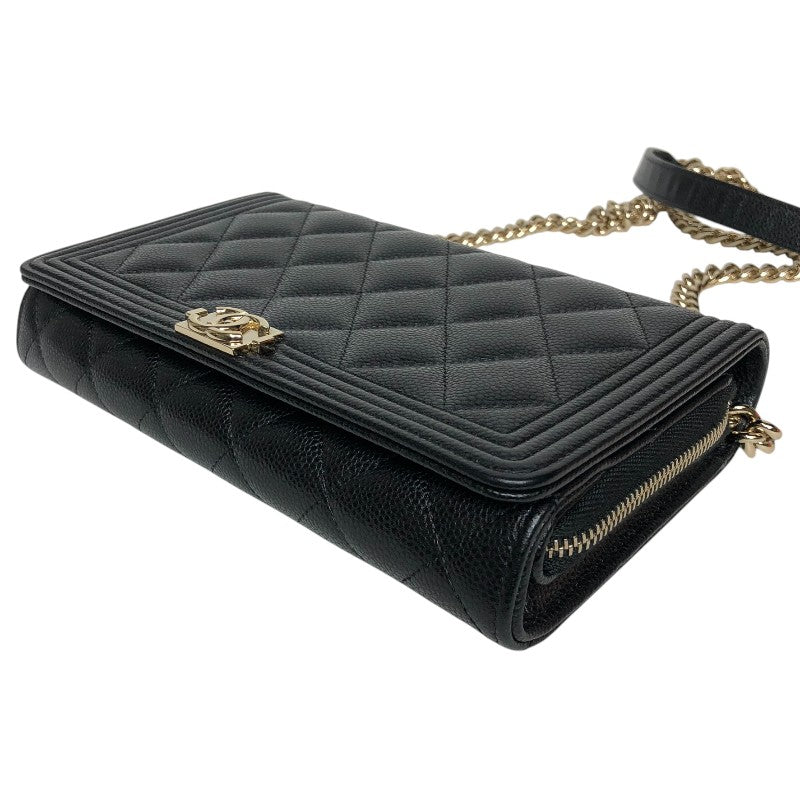 シャネル CHANEL ボーイシャネル チェーンウォレット ブラック ゴールド金具 キャビアスキン レディース ショルダーバッグ