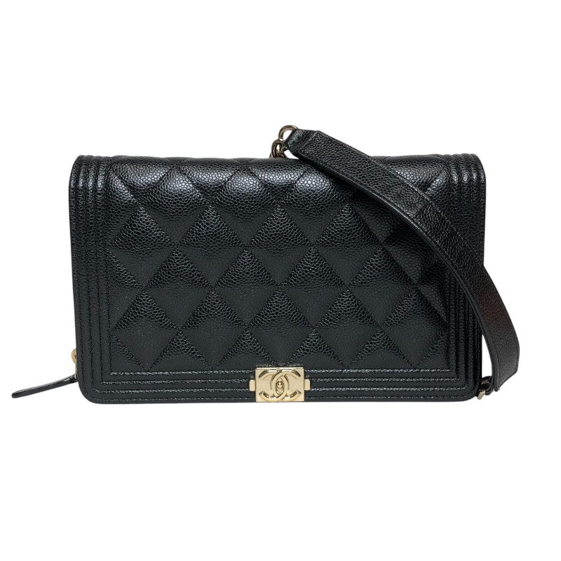 シャネル CHANEL ボーイシャネル チェーンウォレット ブラック ゴールド金具 キャビアスキン レディース ショルダーバッグ