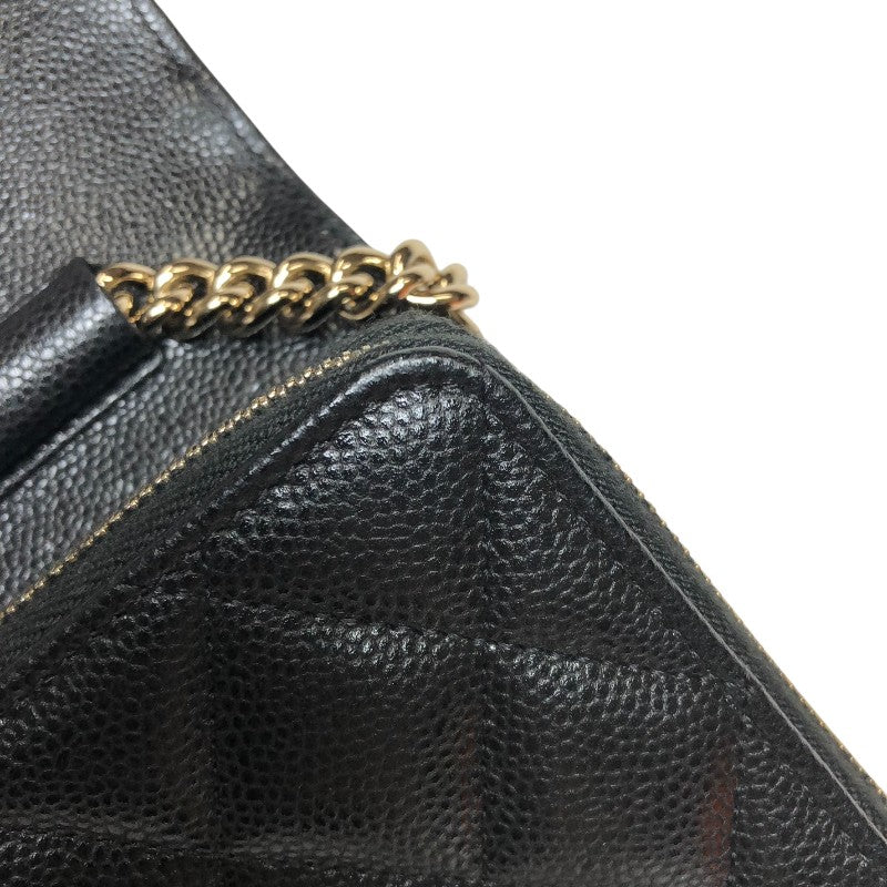 シャネル CHANEL ボーイシャネル チェーンウォレット ブラック ゴールド金具 キャビアスキン レディース ショルダーバッグ