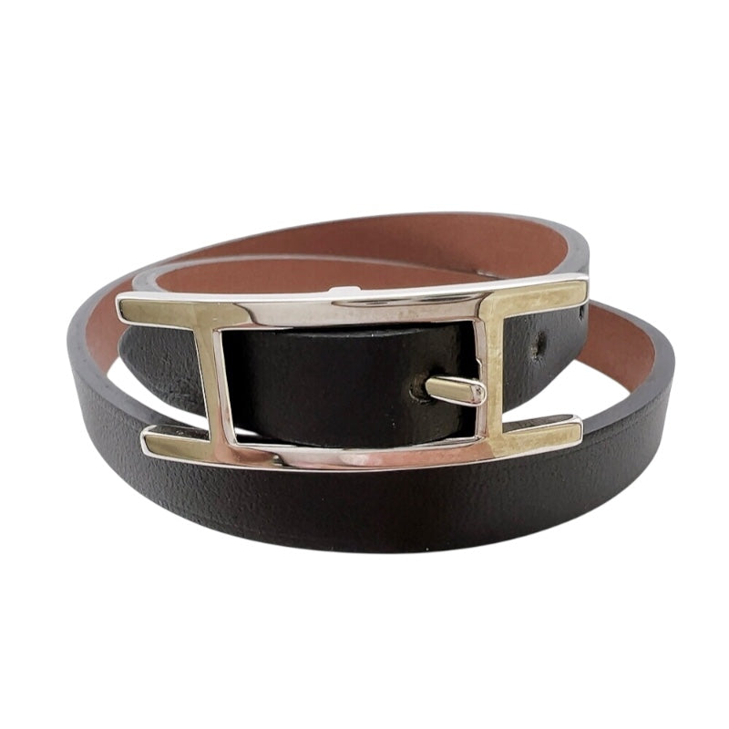 エルメス HERMES ビーアピドゥブルトゥール　ブレスレットXS ブラック/ブラウン　シルバー金具 スイフト アクセサリー
