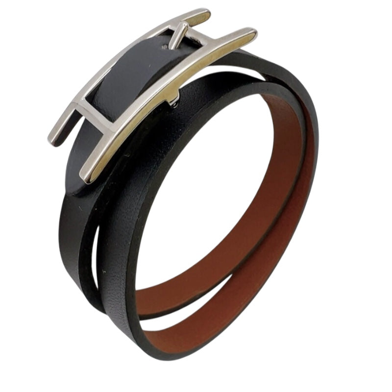 エルメス HERMES ビーアピドゥブルトゥール　ブレスレットXS ブラック/ブラウン　シルバー金具 スイフト アクセサリー