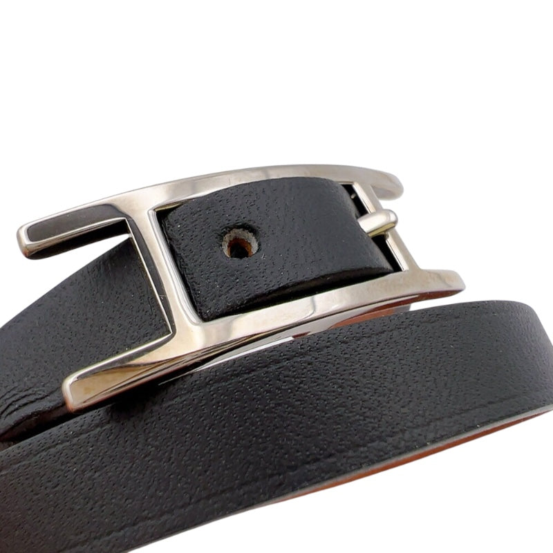 エルメス HERMES ビーアピドゥブルトゥール　ブレスレットXS ブラック/ブラウン　シルバー金具 スイフト アクセサリー