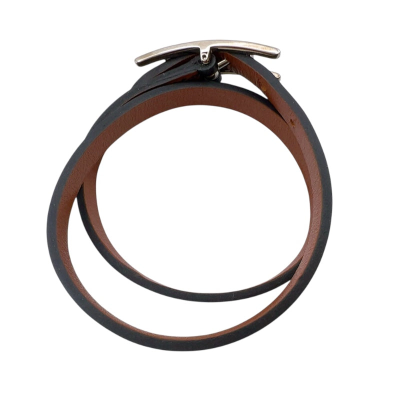 エルメス HERMES ビーアピドゥブルトゥール　ブレスレットXS ブラック/ブラウン　シルバー金具 スイフト アクセサリー