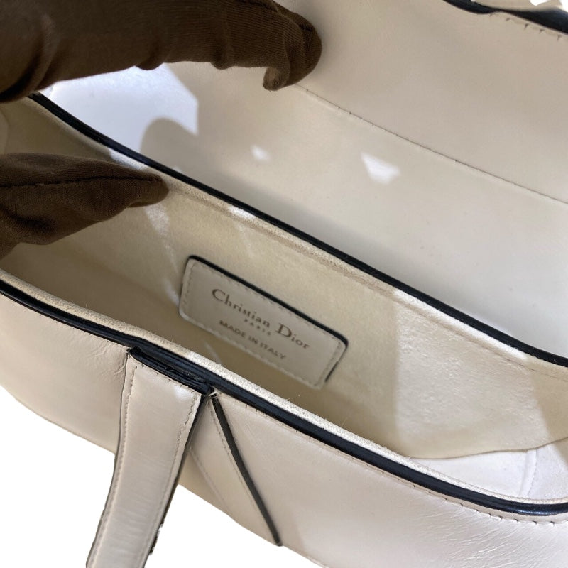 クリスチャン・ディオール Christian Dior サドルバッグ M0456 ホワイト/SV金具 スムースカーフ レディース ハンドバッグ