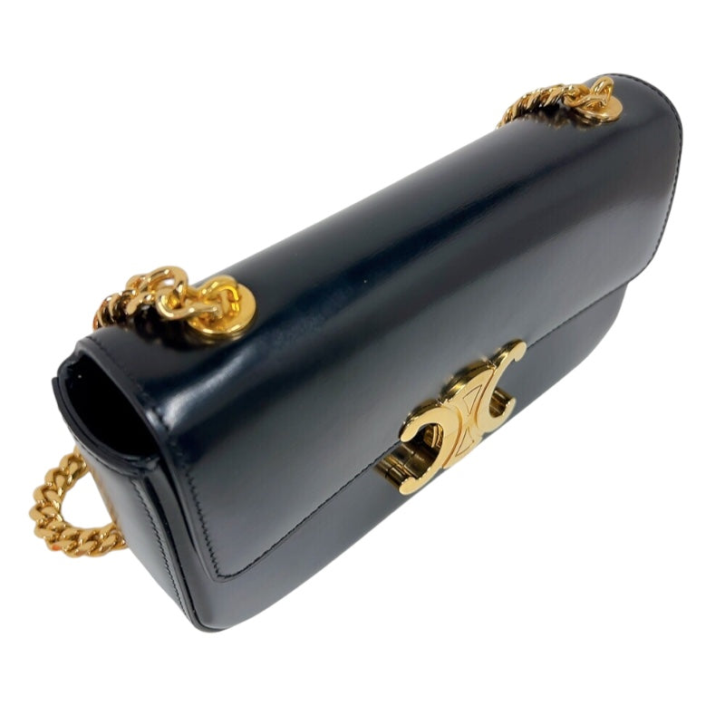 セリーヌ CELINE チェーンショルダーバッグ クロード 115203 ブラック　ゴールド金具 シャイニーカーフ レディース ショルダーバッグ