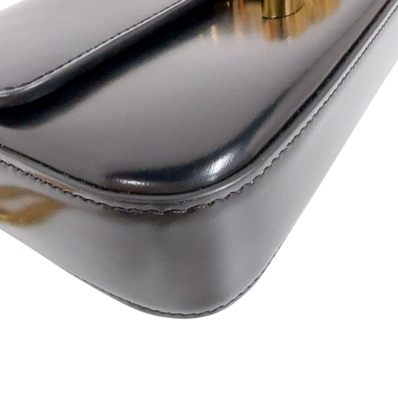 セリーヌ CELINE チェーンショルダーバッグ クロード 115203 ブラック　ゴールド金具 シャイニーカーフ レディース ショルダーバッグ