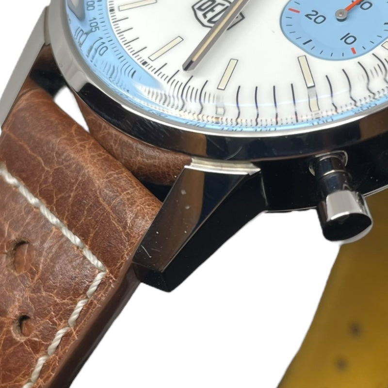ブライトリング BREITLING トップタイム デウス リミテッドエディション A23311 ホワイト/ライトブルー SS/革ベルト 自動巻き メンズ 腕時計