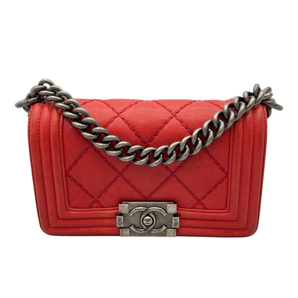 シャネル CHANEL ボーイシャネル20 A67085 18番台 レッド シルバー金具 カーフ レディース ショルダーバッグ