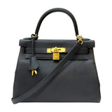 エルメス HERMES ケリー28　内縫い U刻印 ブラック ゴールド金具 トゴ レディース ショルダーバッグ