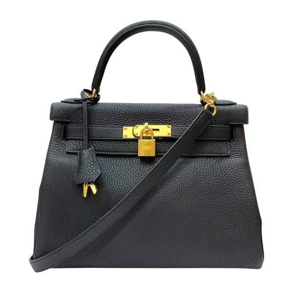 エルメス HERMES ケリー28　内縫い U刻印 ブラック ゴールド金具 トゴ レディース ショルダーバッグ
