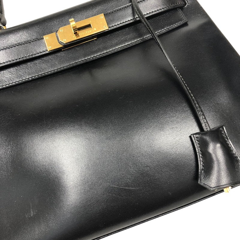 エルメス HERMES ケリー28 内縫い 〇X刻 ブラック ゴールド金具 ボックスカ－フ レディース ハンドバッグ
