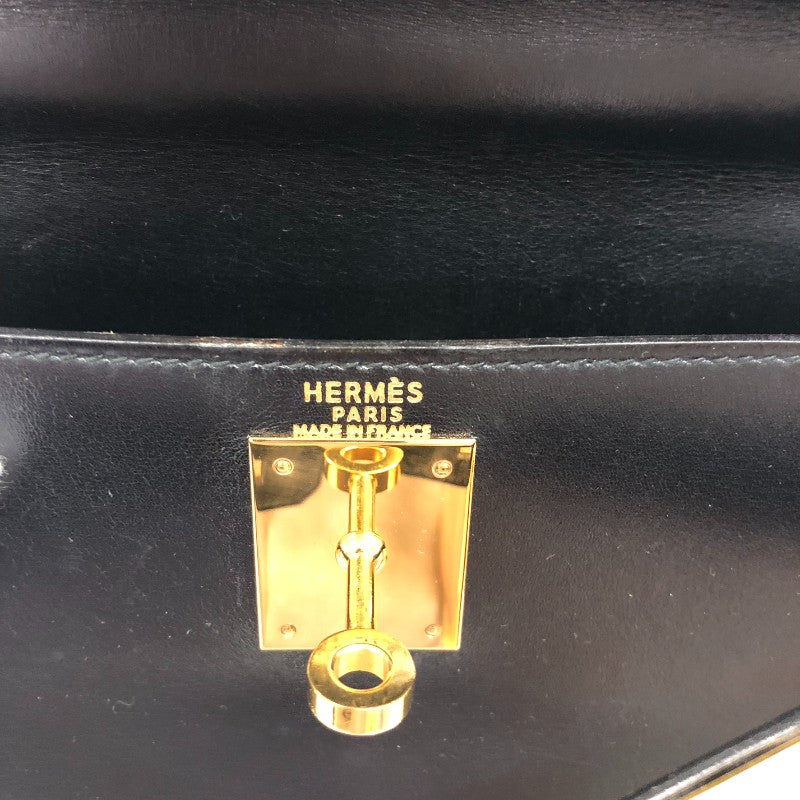 エルメス HERMES ケリー28 内縫い 〇X刻 ブラック ゴールド金具 ボックスカ－フ レディース ハンドバッグ