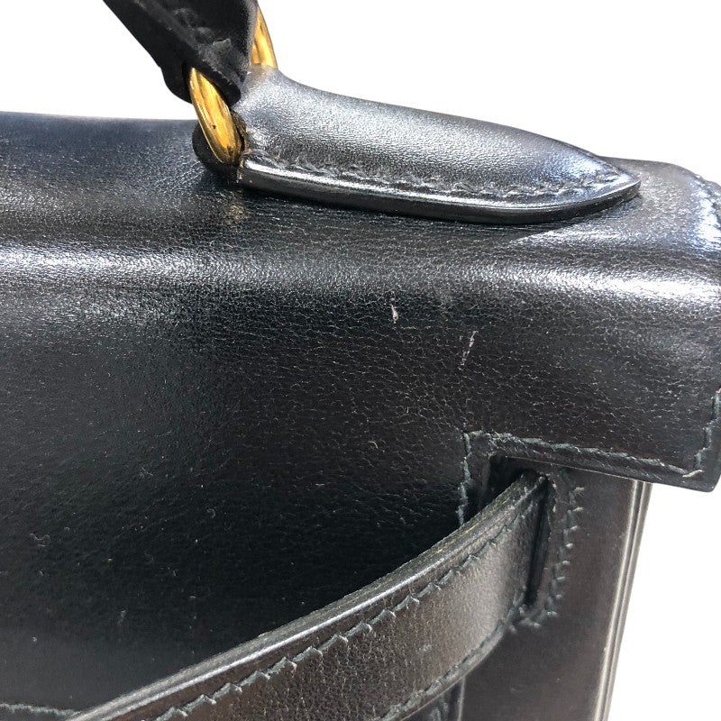 エルメス HERMES ケリー28 内縫い 〇X刻 ブラック ゴールド金具 ボックスカ－フ レディース ハンドバッグ