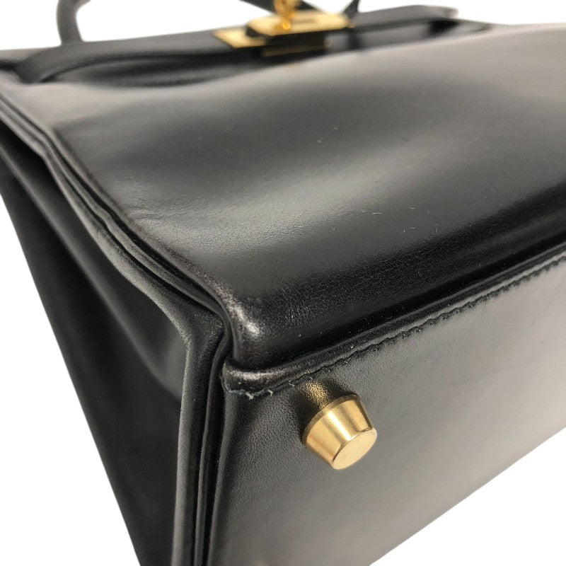 エルメス HERMES ケリー28 内縫い 〇X刻 ブラック ゴールド金具 ボックスカ－フ レディース ハンドバッグ