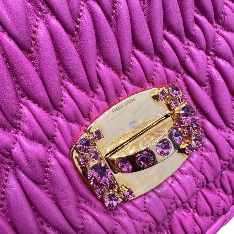 ミュウミュウ miu miu ナッパクリスタル RP0233 ピンク ナッパレザー レディース ショルダーバッグ