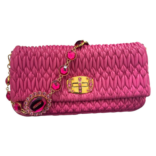 ミュウミュウ miu miu ナッパクリスタル RP0233 ピンク ナッパレザー レディース ショルダーバッグ