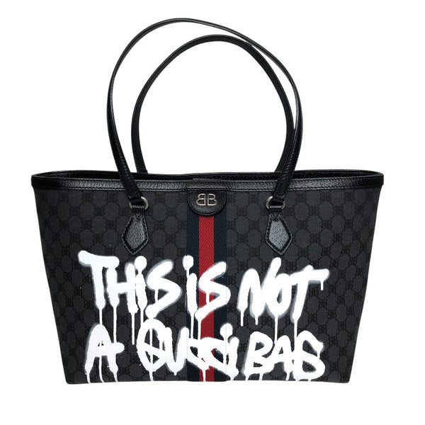 バレンシアガ BALENCIAGA BALENCIAGA × GUCCI コラボ ザ ハッカープロジェクト グラフィティ ミディアム 380125 ブラック キャンバス/レザー ユニセックス トートバッグ