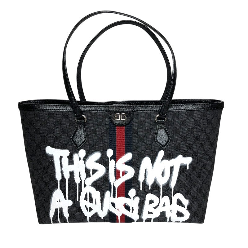 バレンシアガ BALENCIAGA BALENCIAGA × GUCCI コラボ ザ ハッカープロジェクト グラフィティ ミディアム 380125 ブラック キャンバス/レザー ユニセックス トートバッグ