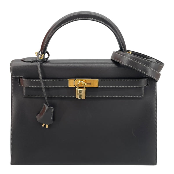 エルメス HERMES ケリー32 外縫い □E刻 グラファイト GD金具 ボックスカーフ レディース ハンドバッグ