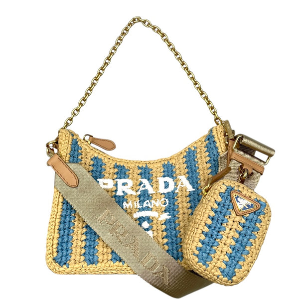 ★Prada★ラフィア風 かぎ針編みショルダーバッグ ☆Prada☆かぎ針編みラフィア風ミニバッグ (PRADA/ショルダー