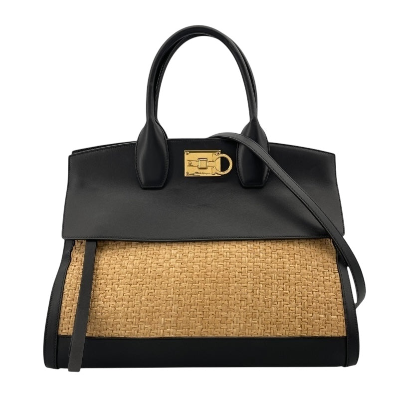 サルヴァトーレ・フェラガモ Salvatore Ferragamo スタジオ２WAY AU-21104  ブラック レザー/ラフィア レディース ショルダーバッグ