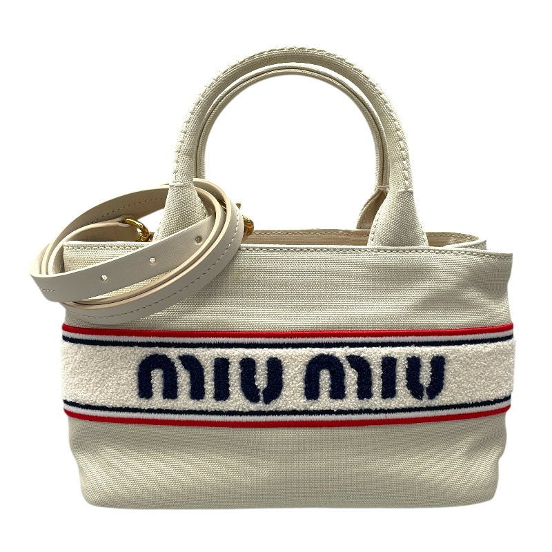 ミュウミュウ miu miu 2wAY ハンド 5BA253 ライトグレー キャンバス レディース ショルダーバッグ