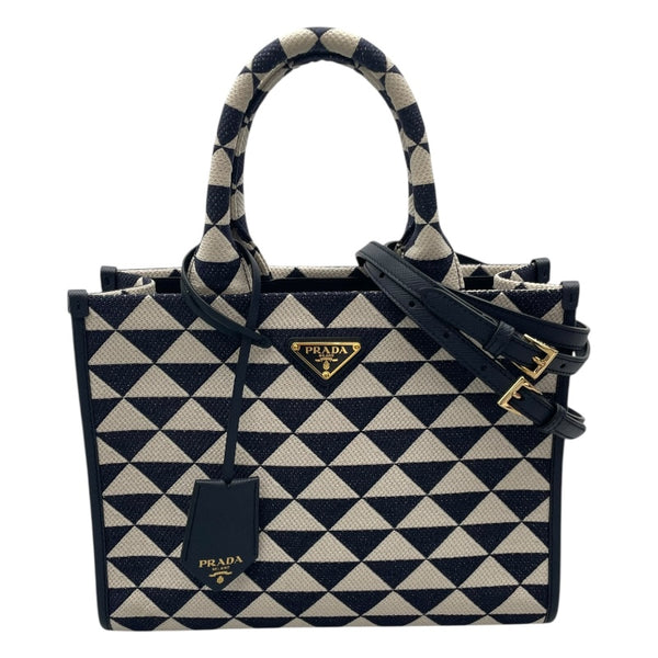プラダ PRADA シンボルエンブロイダリーファンドバッグ 1BA354 ネイビー×ホワイト キャンバス レディース トートバッグ