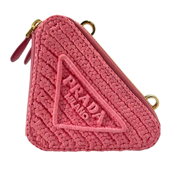 プラダ PRADA トライアングルショルダー １NR015  ピンク　ゴールド金具 レザー/ラフィア レディース ショルダーバッグ