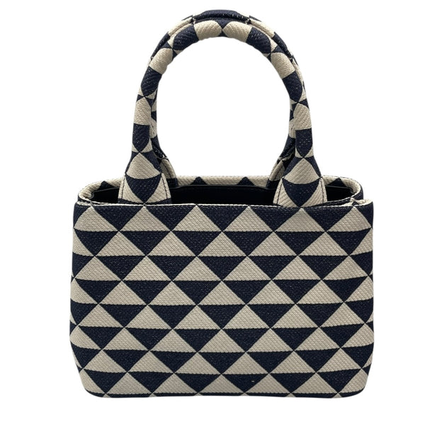 プラダ PRADA シンボル エンブロイダリーハンドバッグ 1BG462 ネイビー/ホワイト キャンバス レディース ショルダーバッグ