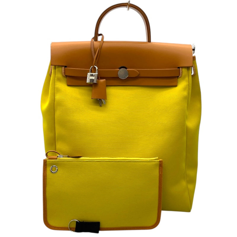 エルメス HERMES エールバッグジップアドPM Z刻 ライム/ナチュラル SV金具 トワル/ハンター レディース リュック・デイパック