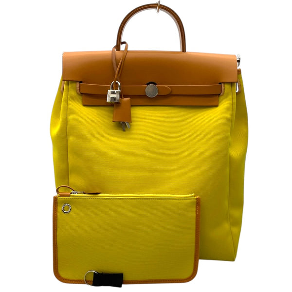 エルメス HERMES エールバッグジップアドPM Z刻 ライム×ナチュラル シルバー金具 トワル/ハンター レディース リュック・デイパック