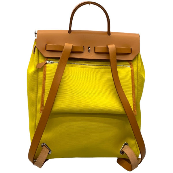 エルメス HERMES エールバッグジップアドPM Z刻 ライム×ナチュラル シルバー金具 トワル/ハンター レディース リュック・デイパック