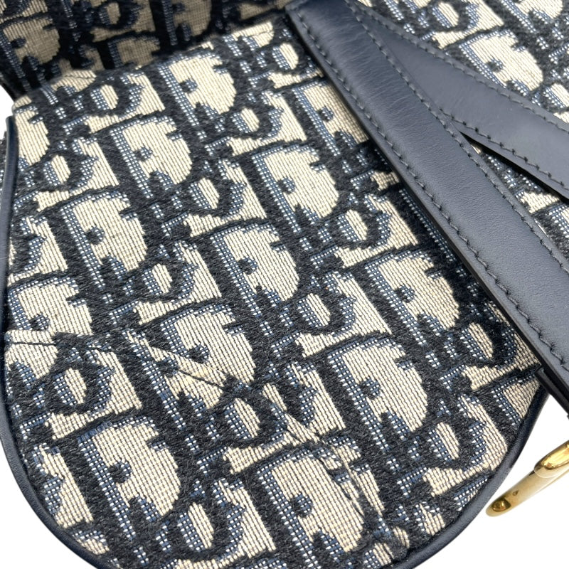クリスチャン・ディオール Christian Dior サドルバッグ ミニ ネイビー×GD金具 オブリークジャガード レディース ハンドバッグ