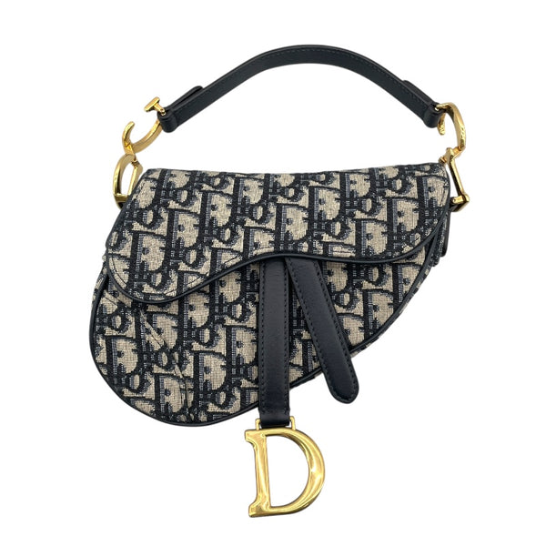 クリスチャン・ディオール Christian Dior サドルバッグ ミニ ネイビー×GD金具 オブリークジャガード レディース ハンドバッグ
