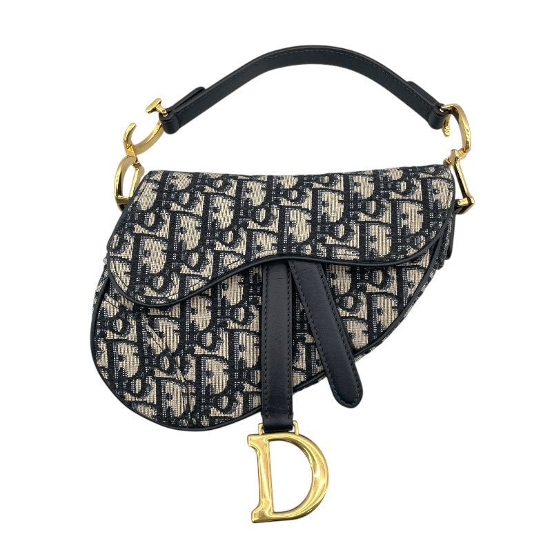 クリスチャン・ディオール Christian Dior サドルバッグ ミニ ネイビー×GD金具 オブリークジャガード レディース ハンドバッグ