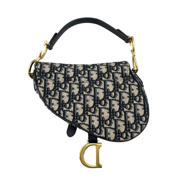 クリスチャン・ディオール Christian Dior サドルバッグ ミニ ネイビー×GD金具 オブリークジャガード レディース ハンドバッグ