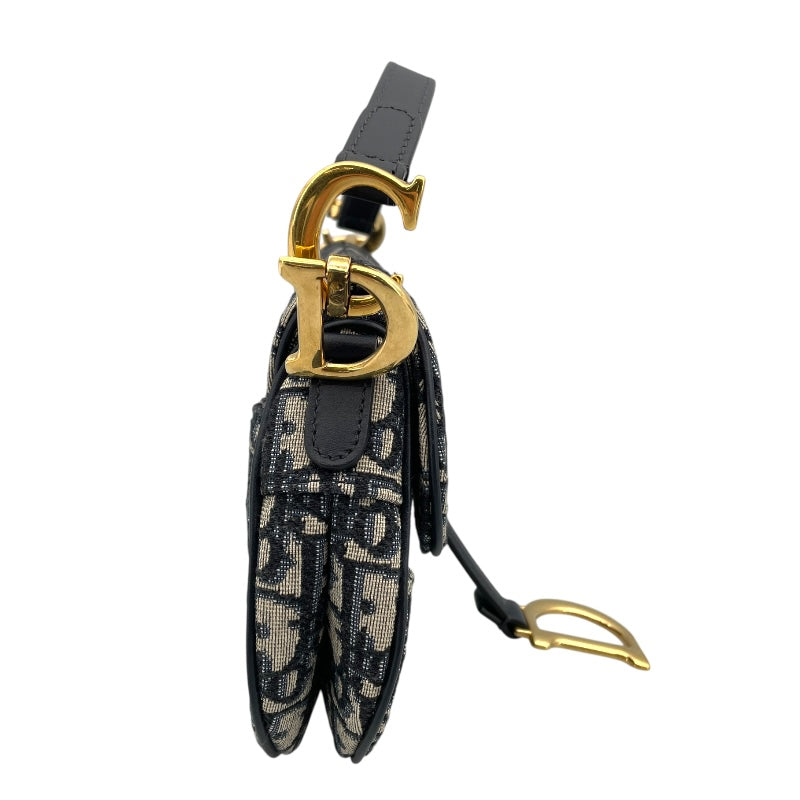 クリスチャン・ディオール Christian Dior サドルバッグ ミニ ネイビー×GD金具 オブリークジャガード レディース ハンドバッグ