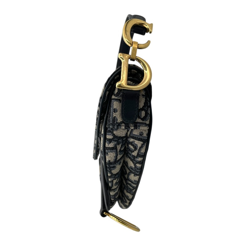 クリスチャン・ディオール Christian Dior サドルバッグ ミニ ネイビー×GD金具 オブリークジャガード レディース ハンドバッグ