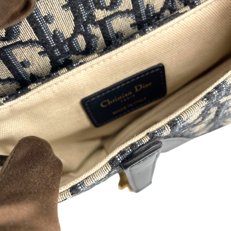 クリスチャン・ディオール Christian Dior サドルバッグ ミニ ネイビー×GD金具 オブリークジャガード レディース ハンドバッグ