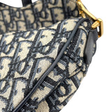 クリスチャン・ディオール Christian Dior サドルバッグ ミニ ネイビー×GD金具 オブリークジャガード レディース ハンドバッグ