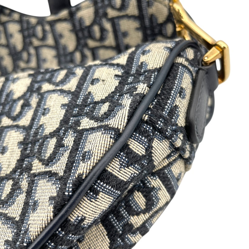 クリスチャン・ディオール Christian Dior サドルバッグ ミニ ネイビー×GD金具 オブリークジャガード レディース ハンドバッグ