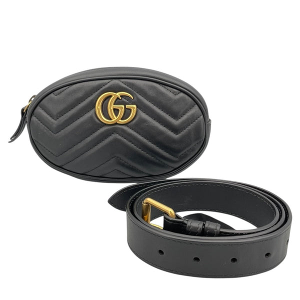 グッチ GUCCI GGマーモント　ウエストバッグ 476434 ブラック レザー レディース ウエストバッグ