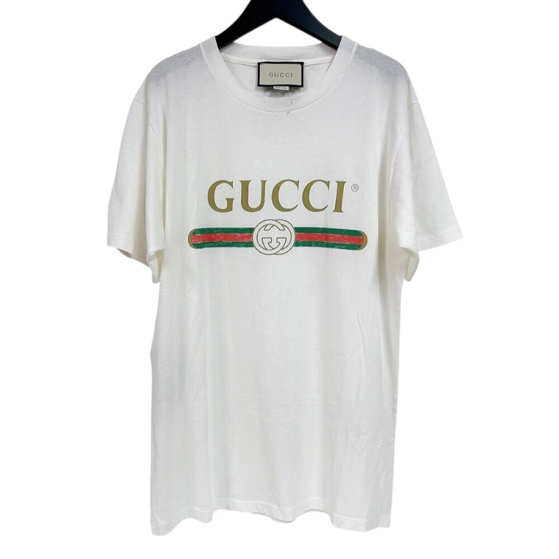 グッチ GUCCI ロゴプリントTシャツ　SS 457095 ホワイト コットン メンズ 半袖Ｔシャツ