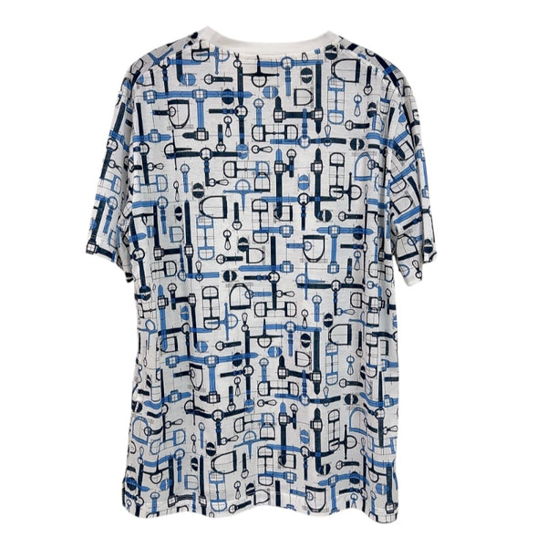 エルメス HERMES 総柄プリントTシャツ ホワイト/ブルー コットン メンズ 半袖Ｔシャツ