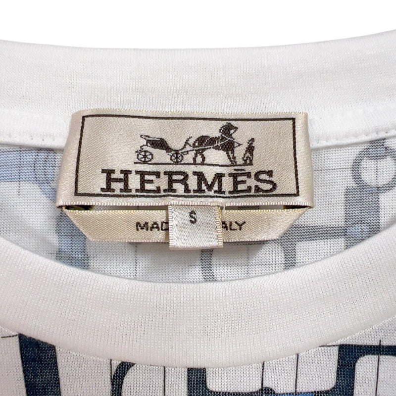 エルメス HERMES 総柄プリントTシャツ ホワイト/ブルー コットン メンズ 半袖Ｔシャツ