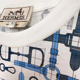 エルメス HERMES 総柄プリントTシャツ ホワイト/ブルー コットン メンズ 半袖Ｔシャツ