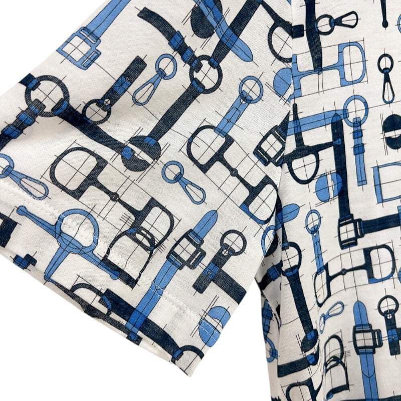 エルメス HERMES 総柄プリントTシャツ ホワイト/ブルー コットン メンズ 半袖Ｔシャツ