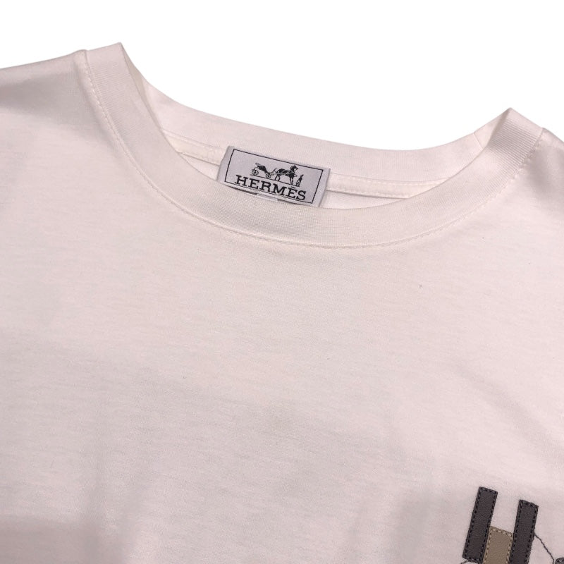 Hermes ミニレザーパッチ Tシャツ Lサイズ メンズ コットン エルメス Tシャツ ミニレザーパッチ L イエロー レザー コットン