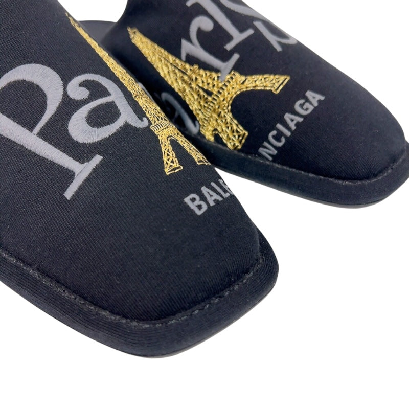 タイムセール‼️BALENCIAGA PARISロゴ スリッパ ブラック バレンシアガ BALENCIAGA PARIS スリッパ 589350 ブラック コットン